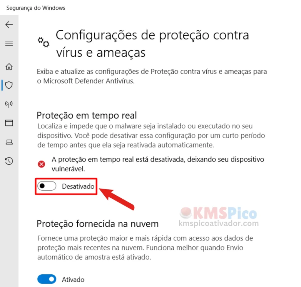 Desative a proteção em tempo real