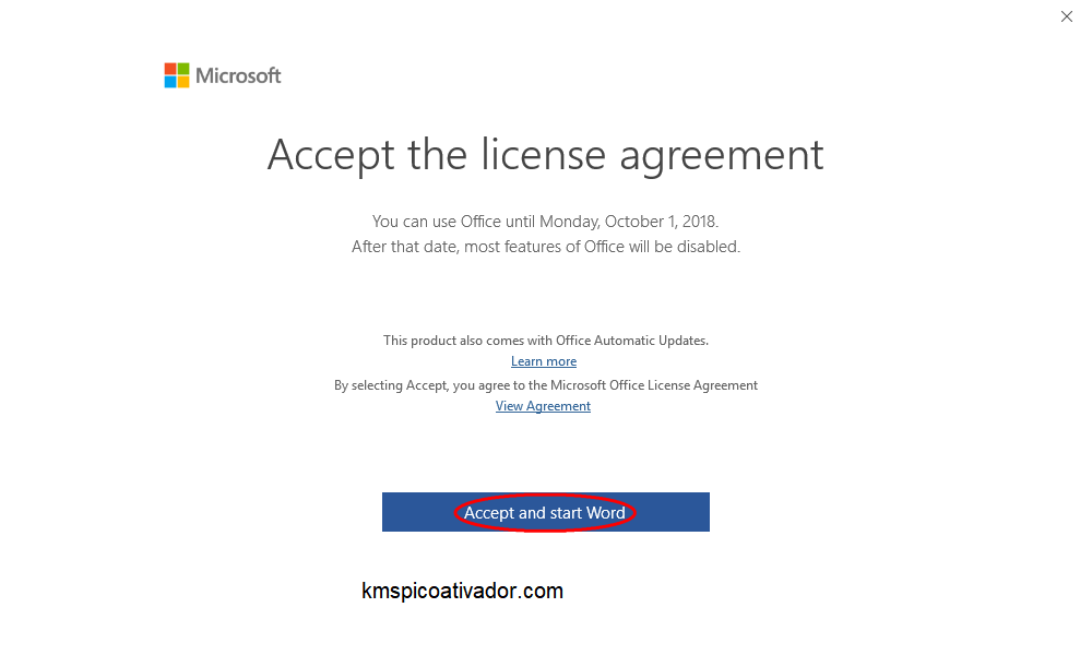 Aceitar o contrato de licença da Microsoft
